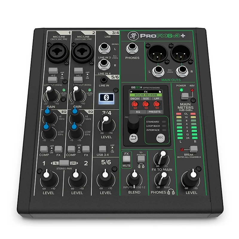 Mackie ProFX6v3+ 6-Channel Bluetooth Analog Mixer with Enhanced FX, Bundle with TAPH100 Headphones and 2x 25' 3-Pin Xlr Microphone Cable