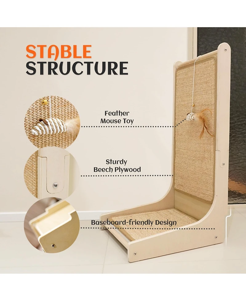 Aronkl Cat Scratcher Sisal Ramp L Shape Scratch Pad Indoor Cats Wall Furniture Protector Large
