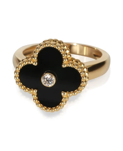 Pre-Owned Van Cleef & Arpels Yellow Gold Onyx and Diamond Vintage Alhambra Ring