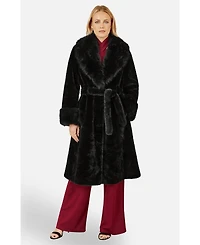 Yumi Women's Oversize Collar Wrap Faux Fur Coat