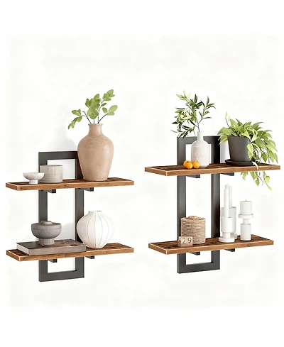 Yigii Double-Layer Floating Shelves for Home Decor, Capacity, Easy Install, Versatile Use