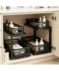 Yigii 2-Tier Under Cabinet Organizer with Ball-Bearing Slides for Easy Access & Adjustable Height