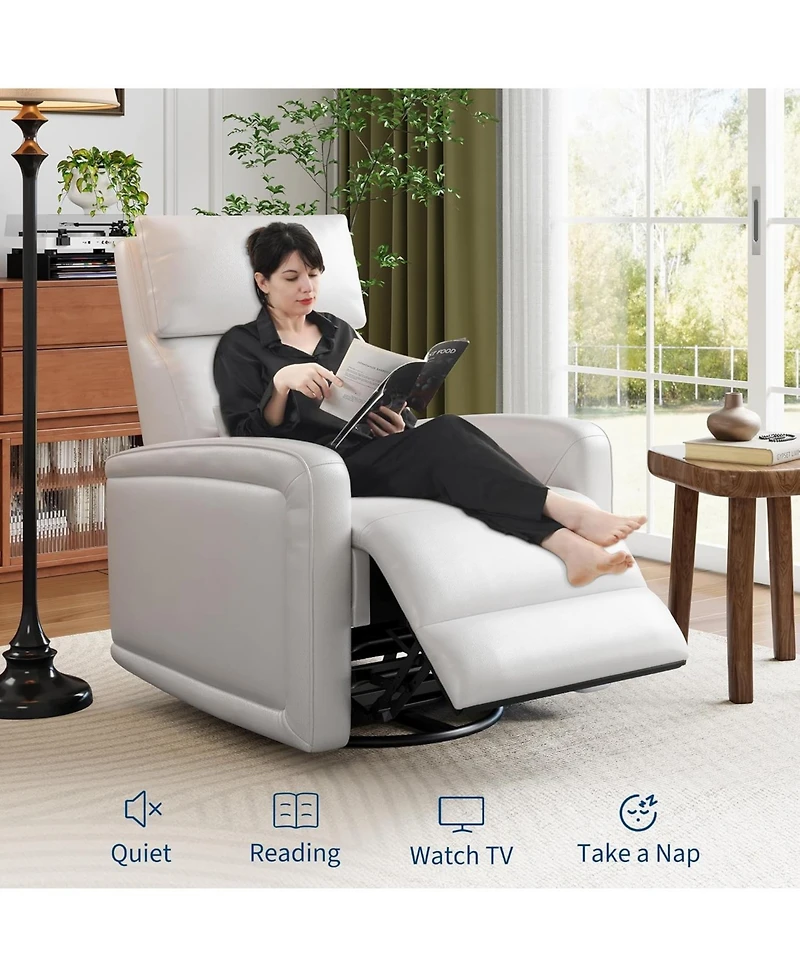gaomon Manual Reclinder,360 Swivel Rocking Glider Reclinder Chair, Soft Faux Leather Upholstered Sofa Chair with Ergonomic Backrest for Adults