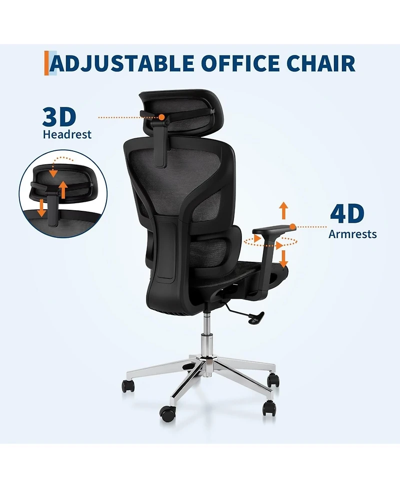 gaomon Ergonomic Mesh Office Chair with High Back Support,3D Adjustable Armrests and Smooth Wheels,Breathable Desk Computer Chair for Work,Study
