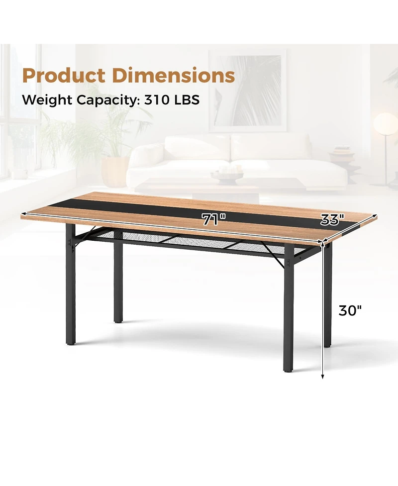 Slickblue 6 Foot Dining Table with Heavy Duty Metal Frame Seats 6-8