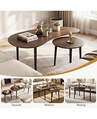 Slickblue Modern Nesting Tables Set of 2 with Rubber Wood Legs, Mid Century Design-Walnut