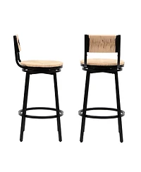 flynama Honey Paper Rope Handwoven Swivel Bar Stools Set of 2 with Back