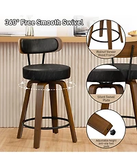 Dyhome 24 inches Bar Stools Set of 2, Counter Height with Leather Pad Wood Back, Upholstered Barstools for Kitchen Island, Cafe