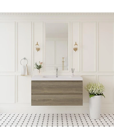 Sillysis Wall Mounted Bathroom Vanity with Resin Sink, Soft Close Drawers, Modern Storage Cabinet, Easy Installation