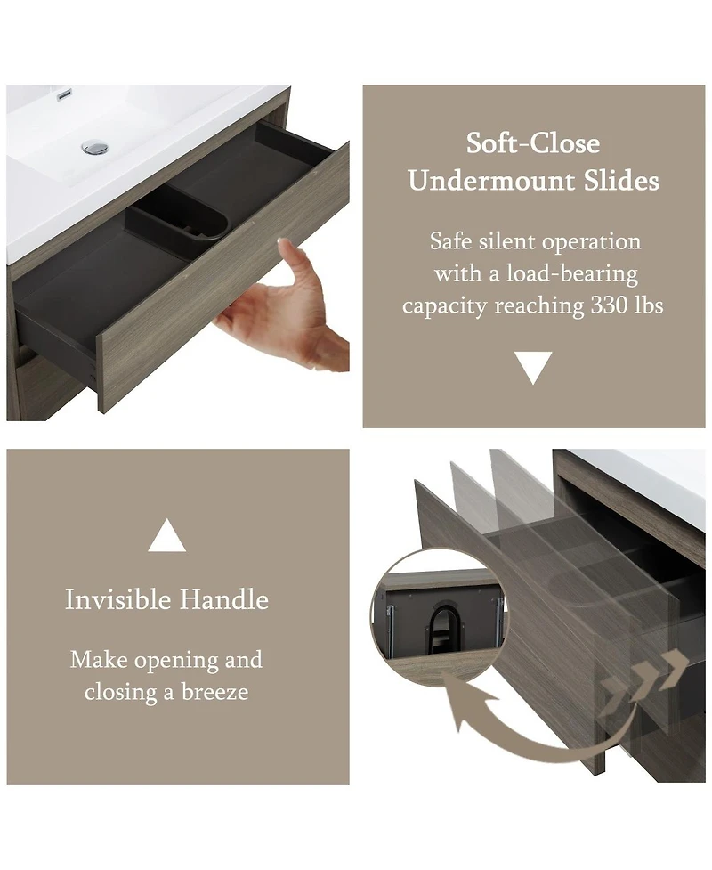 Sillysis Wall Mounted Bathroom Vanity with Resin Sink, Soft Close Drawers, Modern Storage Cabinet, Easy Installation