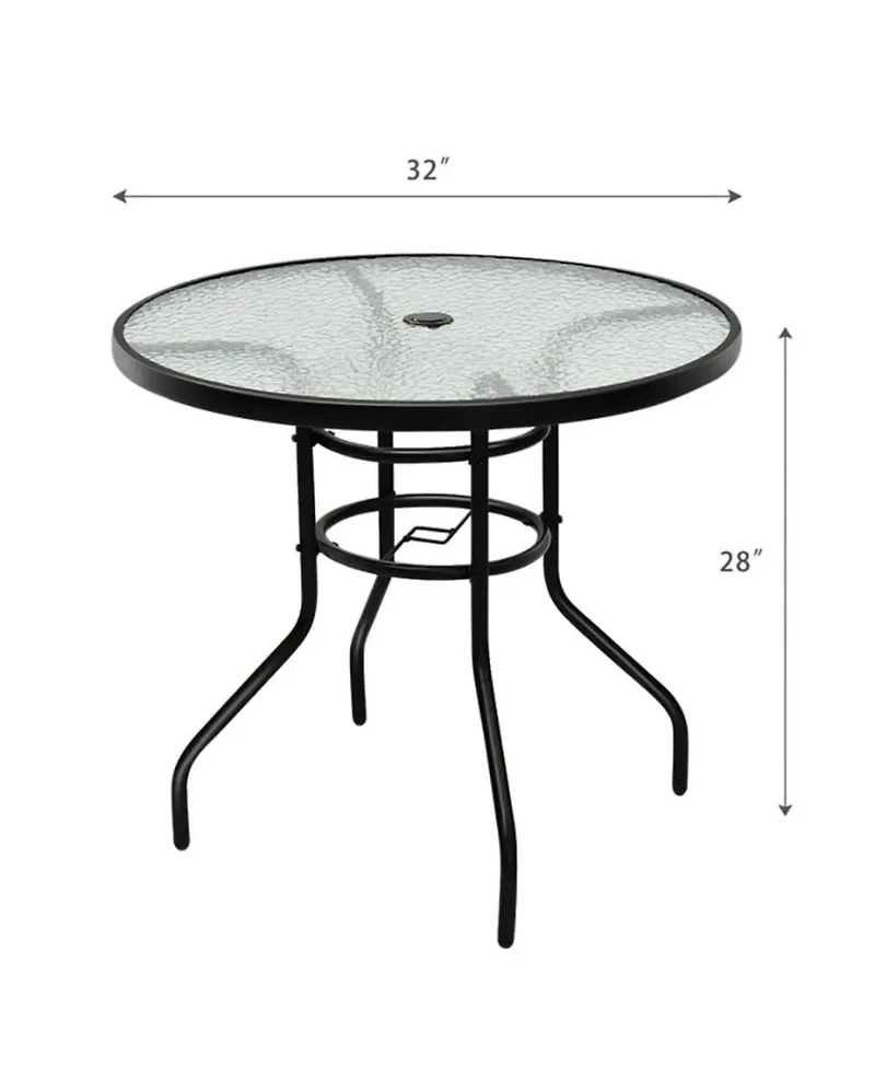 Yiortwo 32" Round Patio Table with Umbrella Hole, Tempered Glass Outdoor Table
