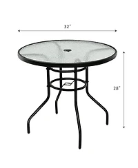 Yiortwo 32" Round Patio Table with Umbrella Hole, Tempered Glass Outdoor Table