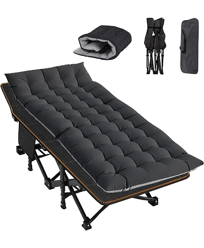 Aboron Folding Camping Cot with Mat: 75"x28". Heavy Duty 1200D Oxford Outdoor Bed for Adults Carry Bag. Portable Travel Camp