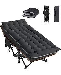 Aboron Folding Camping Cot with Mat: 75"x28". Heavy Duty 1200D Oxford Outdoor Bed for Adults Carry Bag. Portable Travel Camp