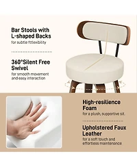 Dyhome 24 inches Bar Stools Set of 2, Counter Height Bar Stools with Leather Pad Wood Back, Leather Upholstered Barstools for Kitchen Island, Cafe