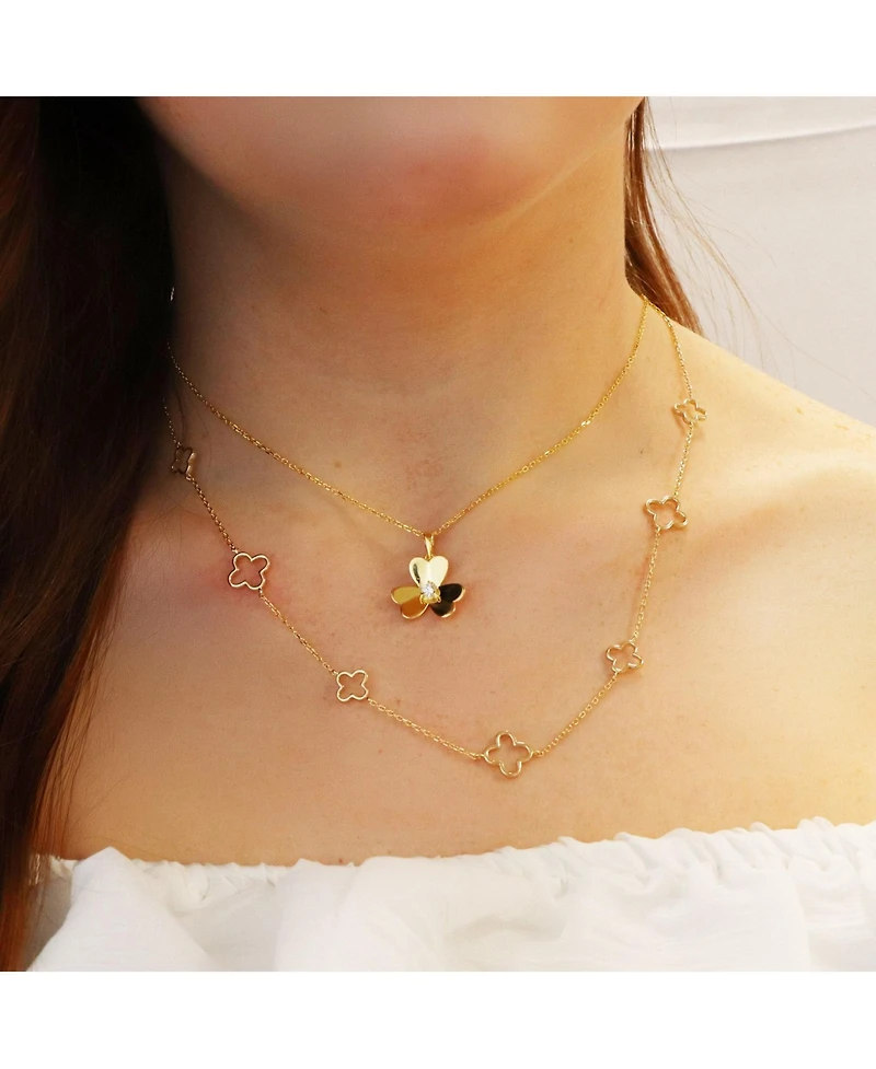 The Lovery Clover Petal Cz Necklace 14K Gold-Plated Sterling Silver