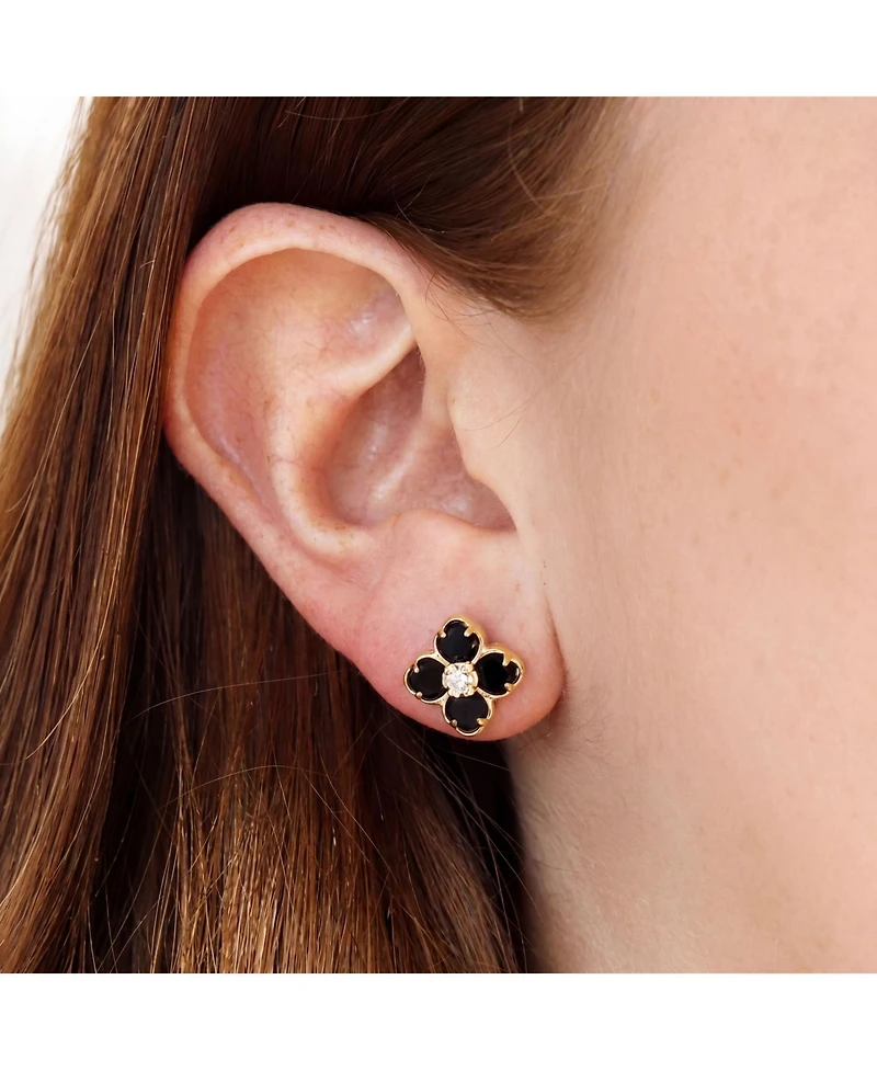 The Lovery Onyx Cz Flower Stud Earrings 14K Gold-Plated Sterling Silver