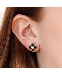 The Lovery Onyx Cz Flower Stud Earrings 14K Gold-Plated Sterling Silver