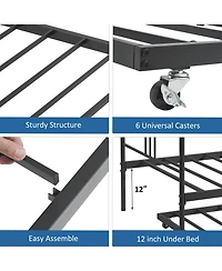 homfan Metal Daybed with Trundle, Pull-Out Guest Bed Frame 6 Casters and Steel Slat Support for Bedroom or Living Room