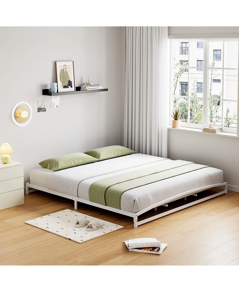 homfan Metal Platform Bed Frame with Arch Headboard and Footboard, Low Profile Steel Slat Support
