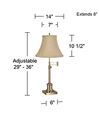 360 Lighting Traditional Swing Arm Desk Table Lamp Adjustable Height 36" Tall Antique Brass Imperial Bell Shade Living Room Bedroom