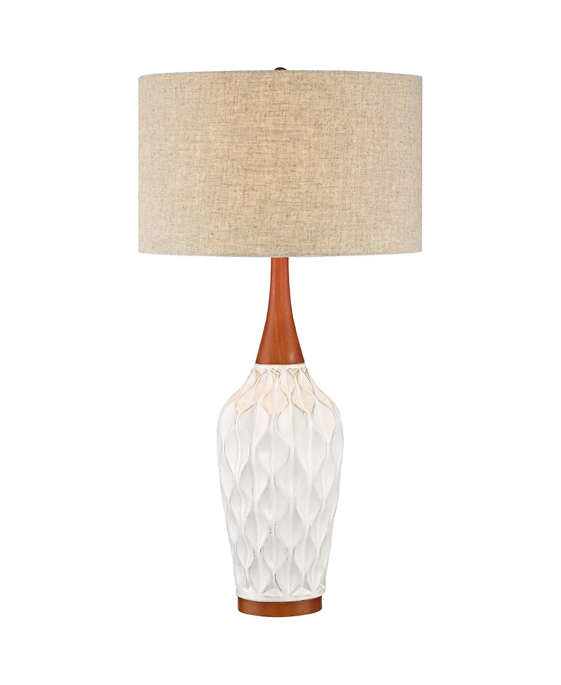 360 Lighting Mid Century Modern Table Lamp with Usb Charging Port 30" Tall Ceramic Fabric Drum Shade for Living Room