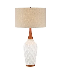 360 Lighting Mid Century Modern Table Lamp with Usb Charging Port 30" Tall Ceramic Fabric Drum Shade for Living Room