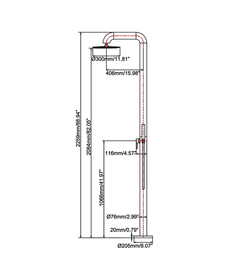Busdays Floor Standing Shower System Rainfall and Handheld Stainless Steel Leak Proof Valve