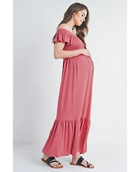 Hello Miz Maternity Smocked Empire Waist Maxi Sundress with Ruffle Hem
