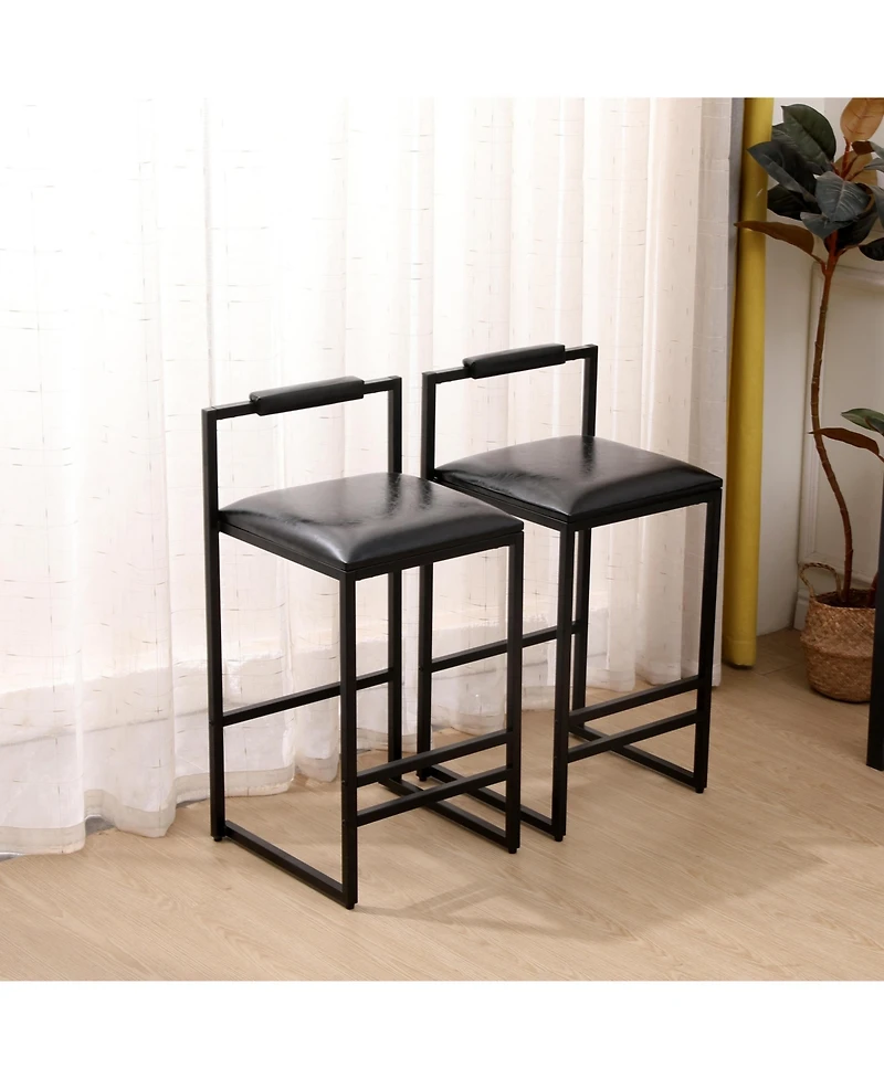 flynama Bar Stool with Backrest Set of 2 Counter Height Pu Leather Upholstered Bar Chairs with Footrest