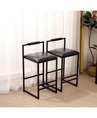 flynama Bar Stool with Backrest Set of 2 Counter Height Pu Leather Upholstered Bar Chairs with Footrest