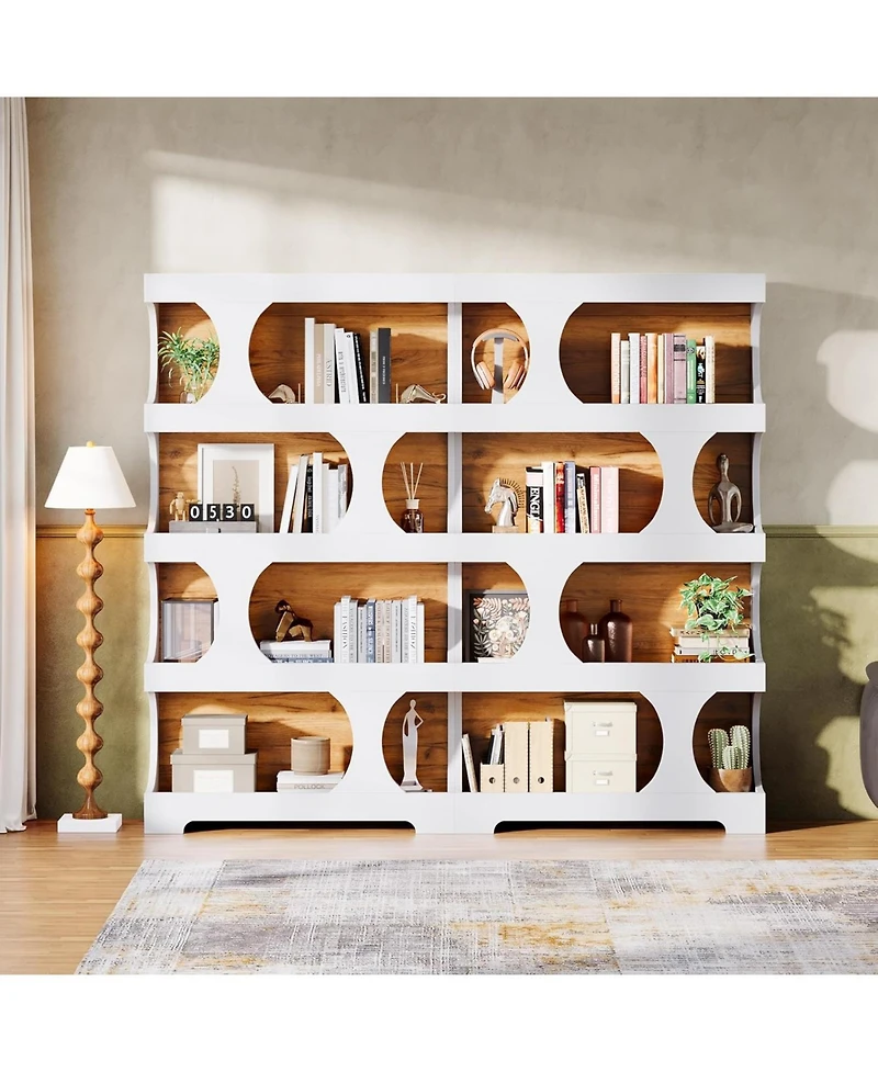 Tribesigns 71" Tall Bookcase Set of 2, 4-Tier S-Shaped Bookshelf, L Library Bookshelf Unit for Home Office Living Room Bedroom