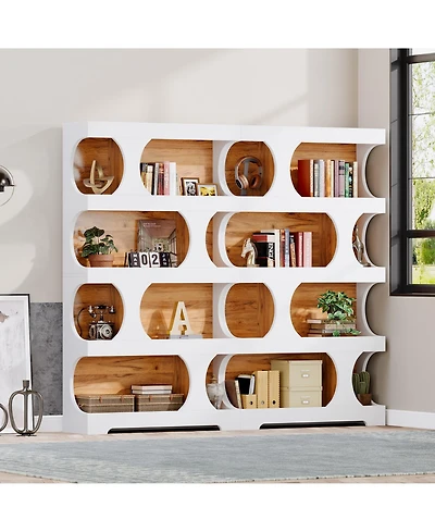Tribesigns 71" Tall Bookcase Set of 2, 4-Tier S-Shaped Bookshelf, L Library Bookshelf Unit for Home Office Living Room Bedroom