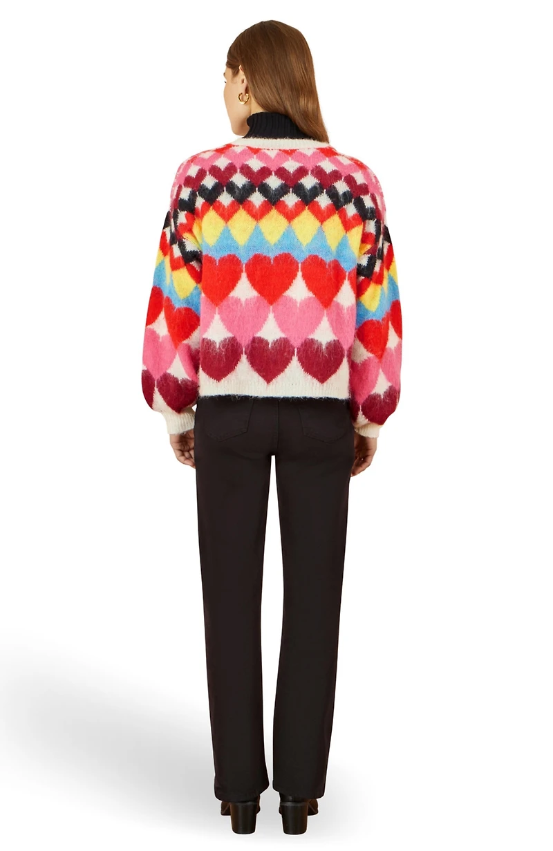 Yumi Women's Tie Front Heart Intarsia Cardigan