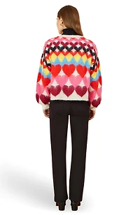 Yumi Women's Tie Front Heart Intarsia Cardigan