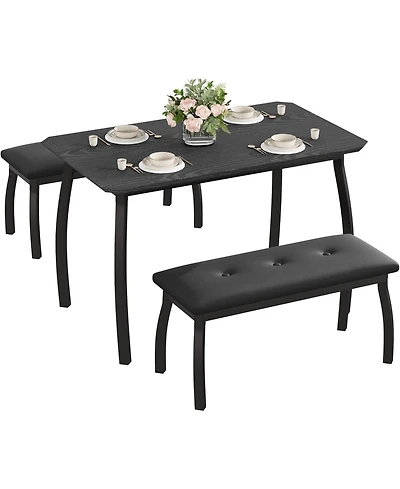 gaomon 3-Pc. Dining Set, Rectangular Wood Table with 2 Upholstered Chairs, Modern Farmhouse for Small Spaces