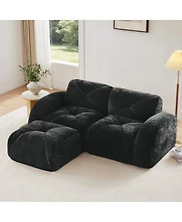 Maison Boucle 80.3'' Velvet Boneless L-Shaped Sofa, 2 Seater + Ottoman, No Assembly