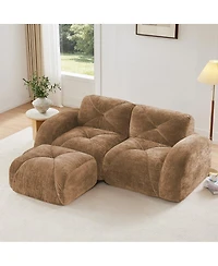 Maison Boucle 80.3'' Velvet Boneless L-Shaped Sofa, 2 Seater + Ottoman, No Assembly