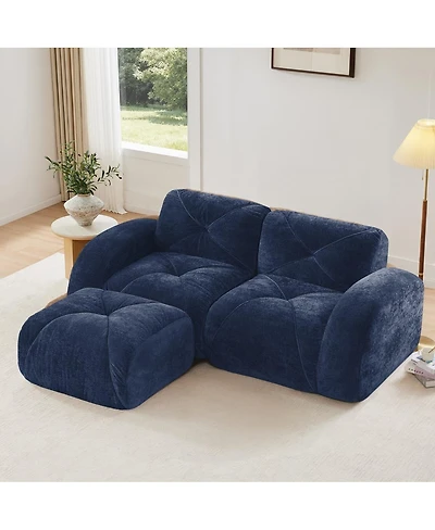 Maison Boucle 80.3'' Velvet Boneless L-Shaped Sofa, 2 Seater + Ottoman, No Assembly