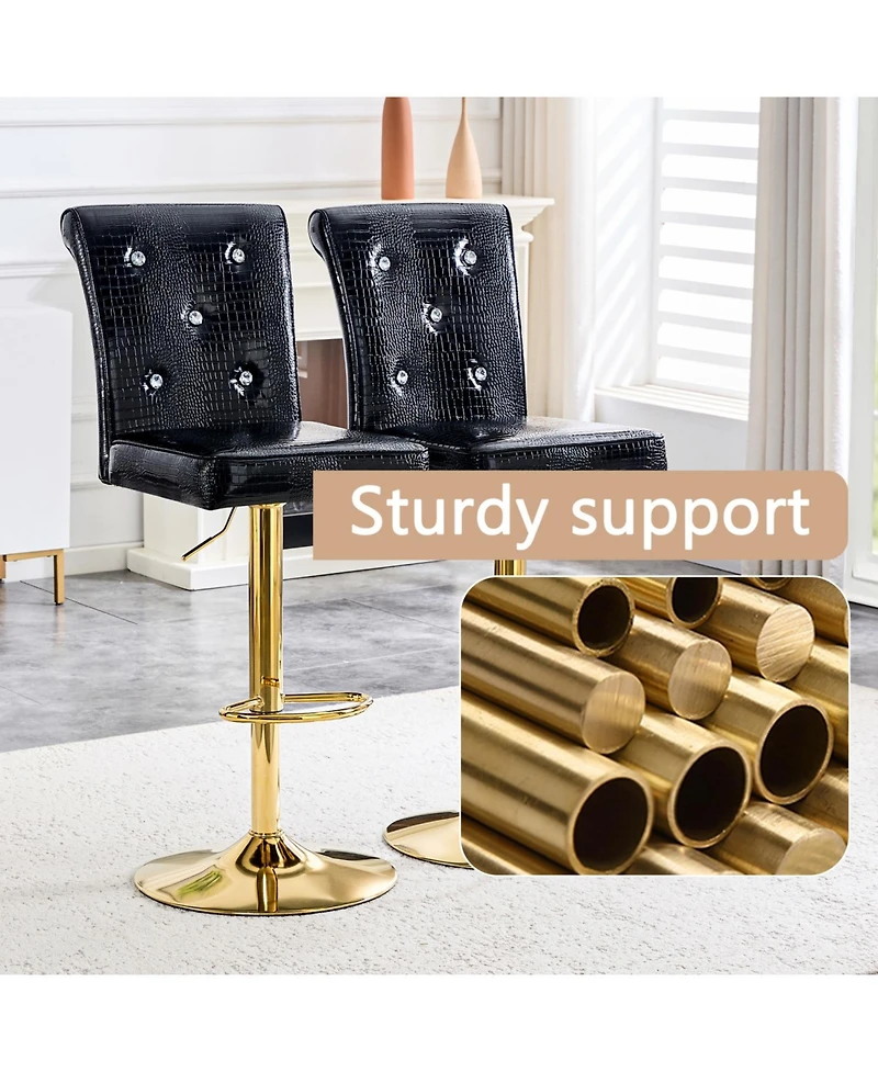 Rainsken Swivel Bar Stools Set of 2, Adjustable Faux crocodile Leather, with Button Tufted Back, Metal Leg Kitchen Island Chairs, for