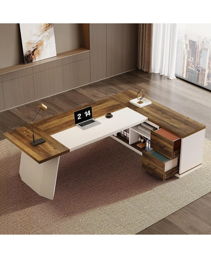 Tribesigns 78.7" L-Shaped Executive Desk, Modern Office Desk with 55.1" Storage Cabinet, Large Computer Table with Drawers