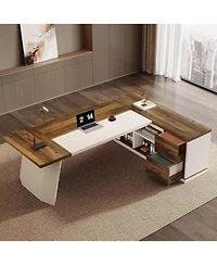 Tribesigns 78.7" L-Shaped Executive Desk, Modern Office Desk with 55.1" Storage Cabinet, Large Computer Table with Drawers