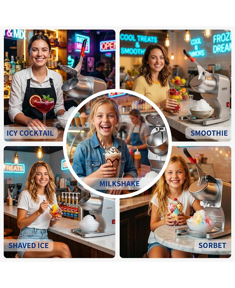 Gaomon Commercial Electric Ice Shaver 209LBS/H, 1450RPM, Shaved Snow Cone Machine for Dessert Shops, Bars, Silver
