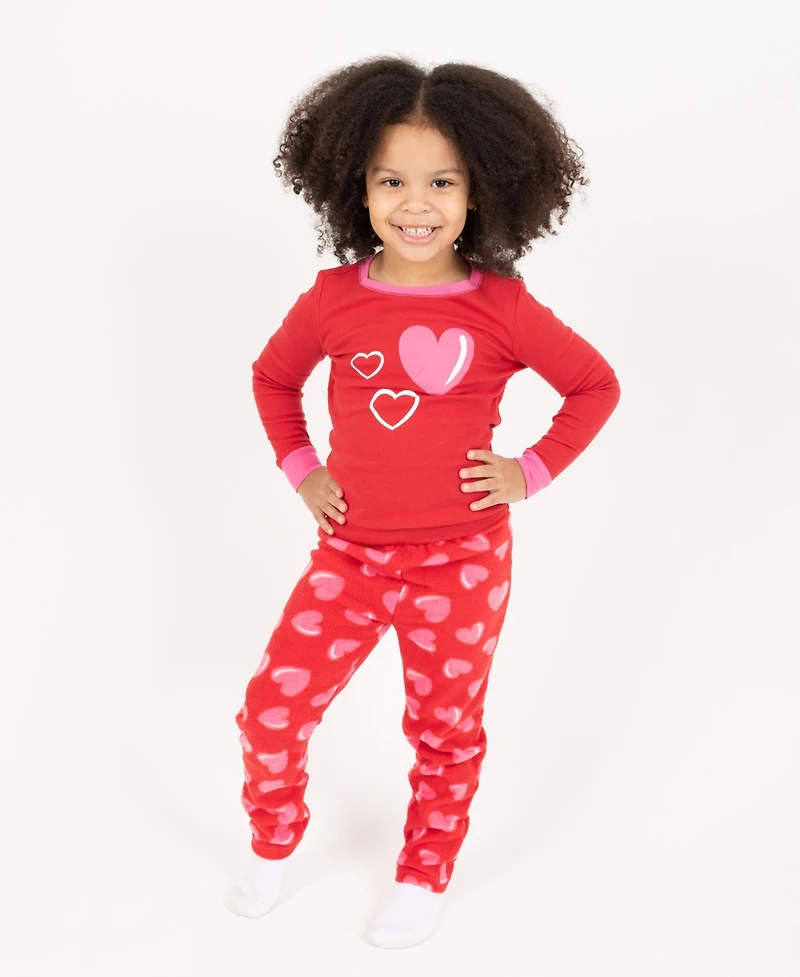 Leveret Toddler Girls Matching Family Two-Piece Pajamas - Cotton Top and Fleece Pants Cute Playful Prints