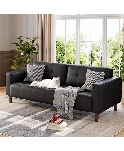 gaomon 3-Seater Sofa Couch, 83 Wide Faux Leather Couch with Spring Cushion, Modern Deep Seats and 2 Removable Back Cushions