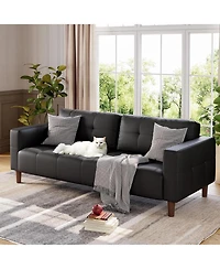 gaomon 3-Seater Sofa Couch, 83 Wide Faux Leather Couch with Spring Cushion, Modern Deep Seats and 2 Removable Back Cushions