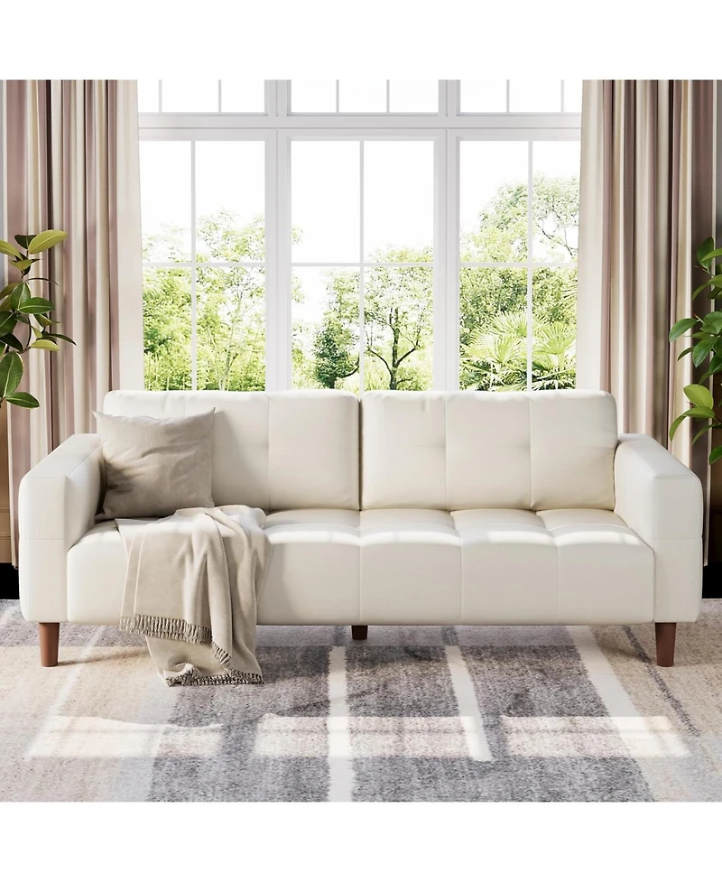 gaomon 3-Seater Sofa Couch, 83 Wide Faux Leather Couch with Spring Cushion, Modern Deep Seats and 2 Removable Back Cushions
