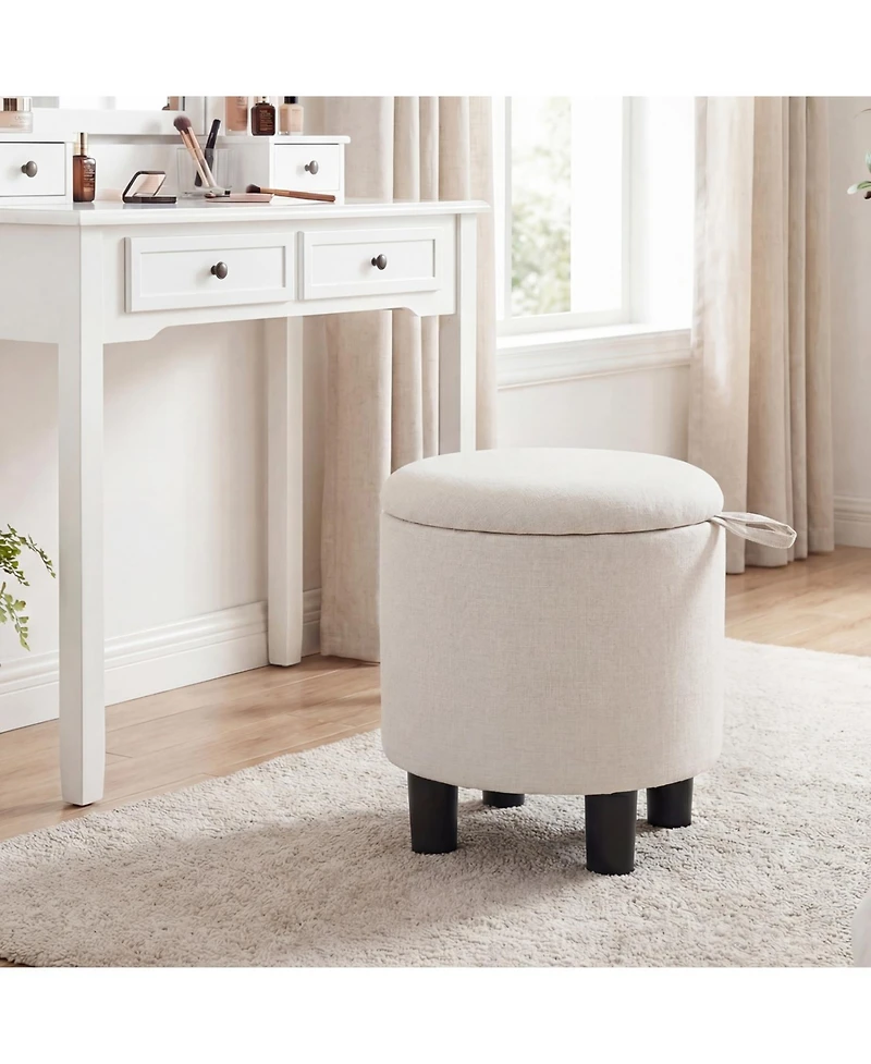 Slickblue Linen Fabric Storage Ottoman Round Footrest Stool
