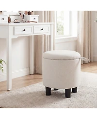 Slickblue Linen Fabric Storage Ottoman Round Footrest Stool
