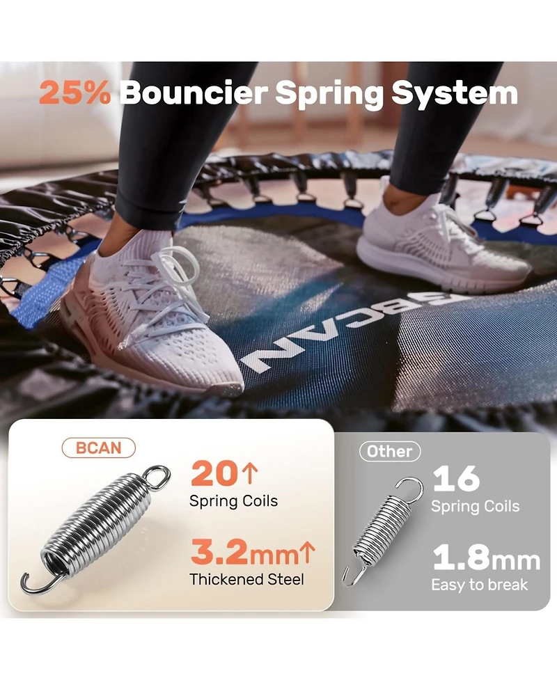 Bcan Foldable Rebounder Trampoline, 330LBS with Adjustable Padded Handle for Indoor/Outdoor Training